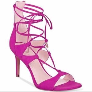 NEW Marc Fisher Size 8.5 Pink Faux Suede Lace Up Heeled Sandals
